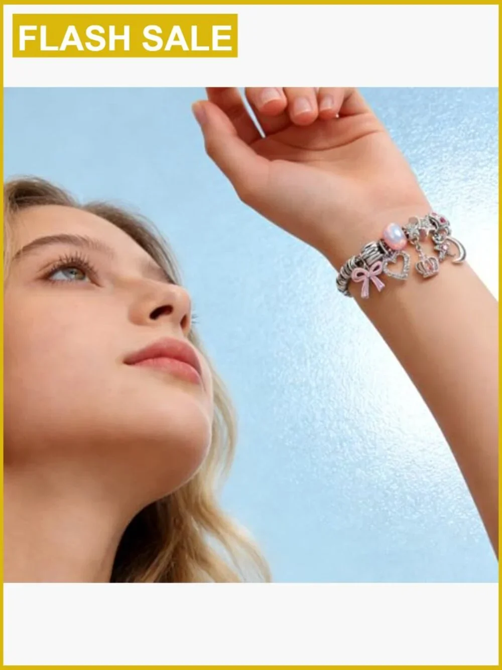 Adjustable Charm Bracelet with Heart Moon Bear Pendant